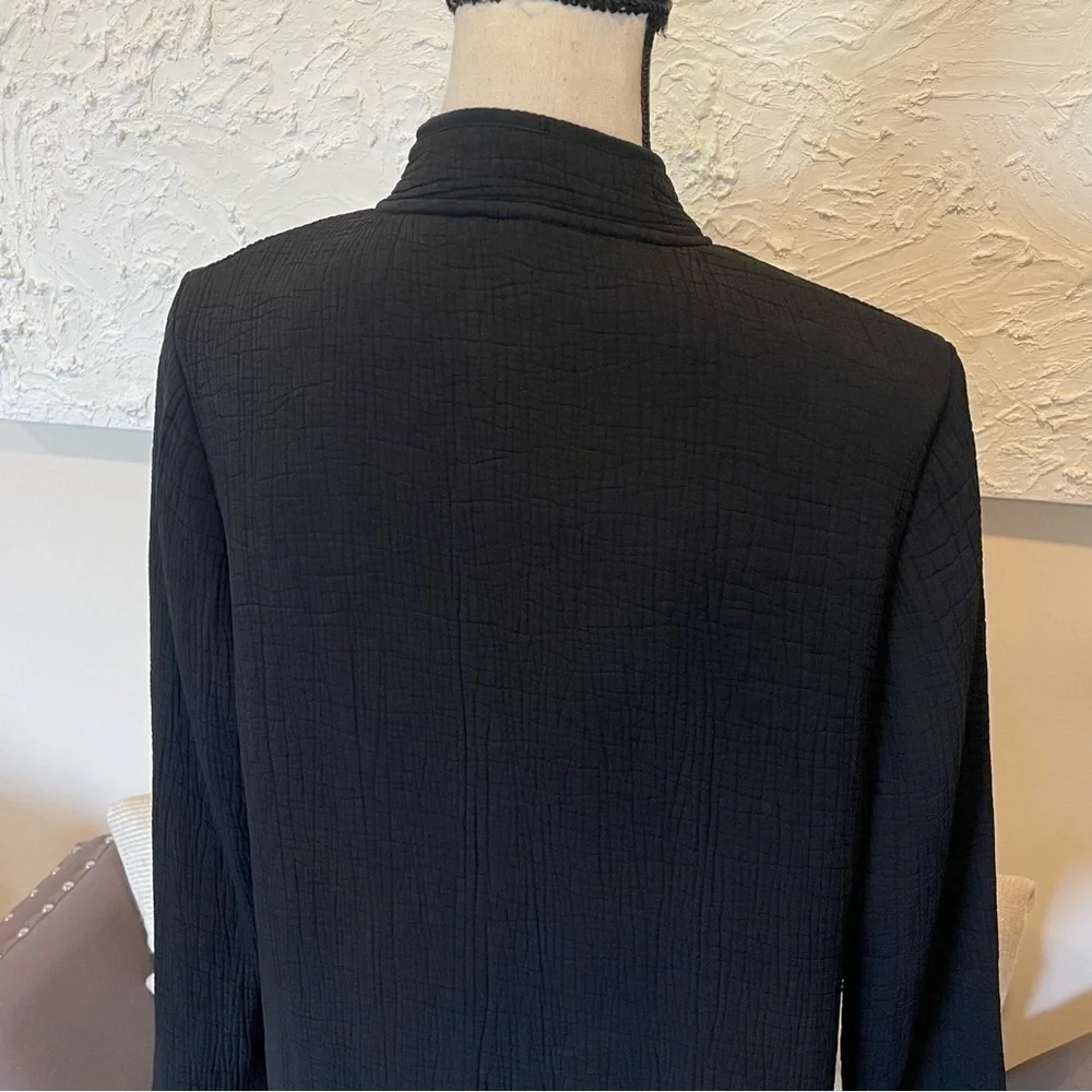 EILEEN FISHER Stand Collar Silk Blend Textured Long Jacket Black Sz S Petite